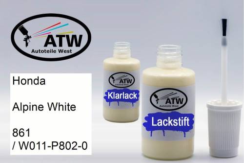 Honda, Alpine White, 861 / W011-P802-0: 20ml Lackstift + 20ml Klarlack - Set, von ATW Autoteile West.